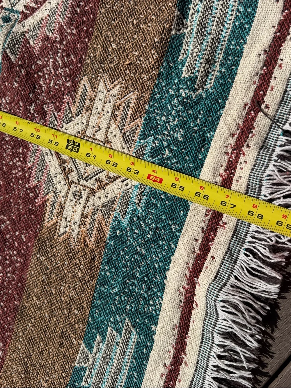 USA Tapestry Aztec Navajo Southwest Ranch Cotton Fringe Blanket Picnic 69x47